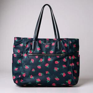 Kate Spade NY Chelsea Rose Toss Printed Black &‎ Red Tote 100% Recycled Nylon